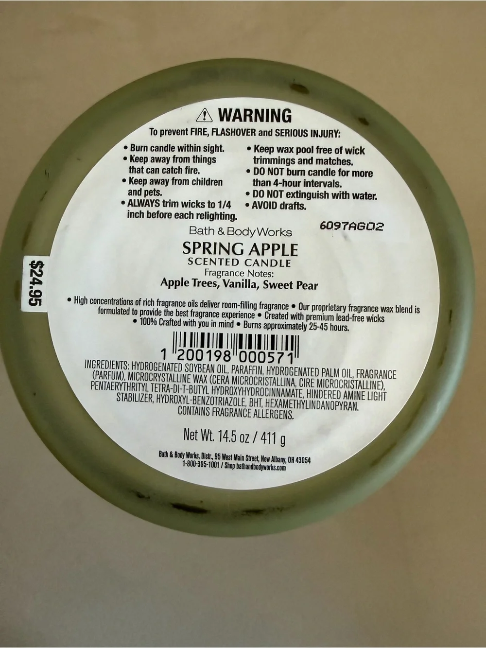 NWT Bath & Body Works 3 Wick Green Spring Apple Jar Wax Candle Home Decor